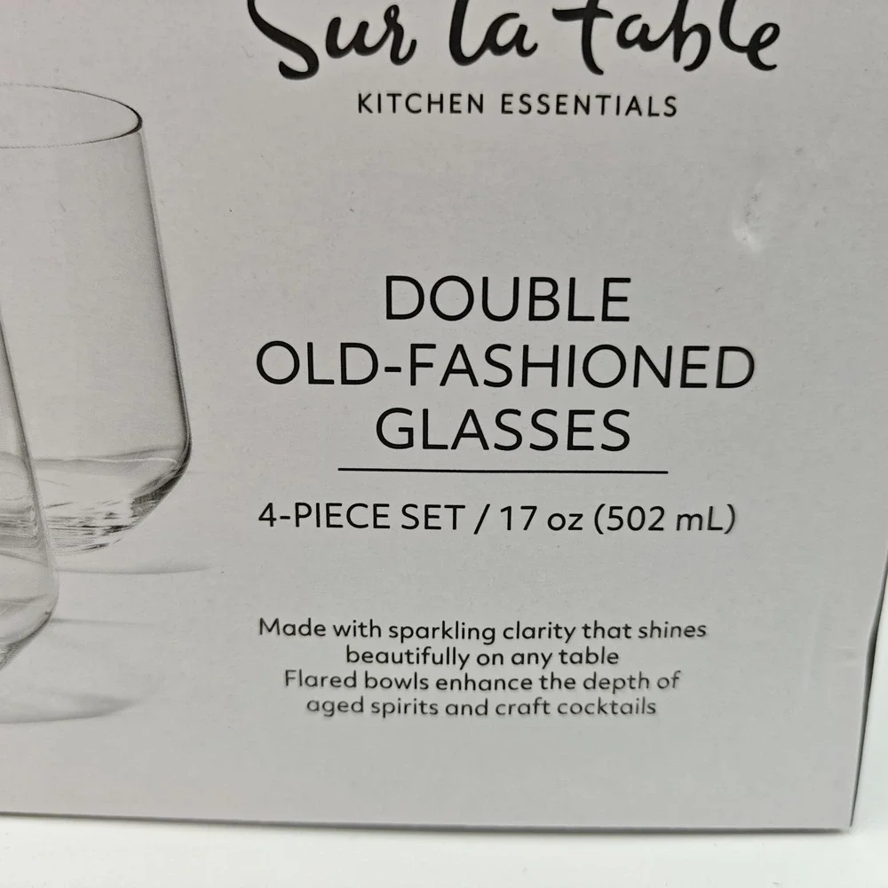 Sur La Table Kitchen Essentials Double Old-Fashioned Glasses 17oz Set of 4 NIB